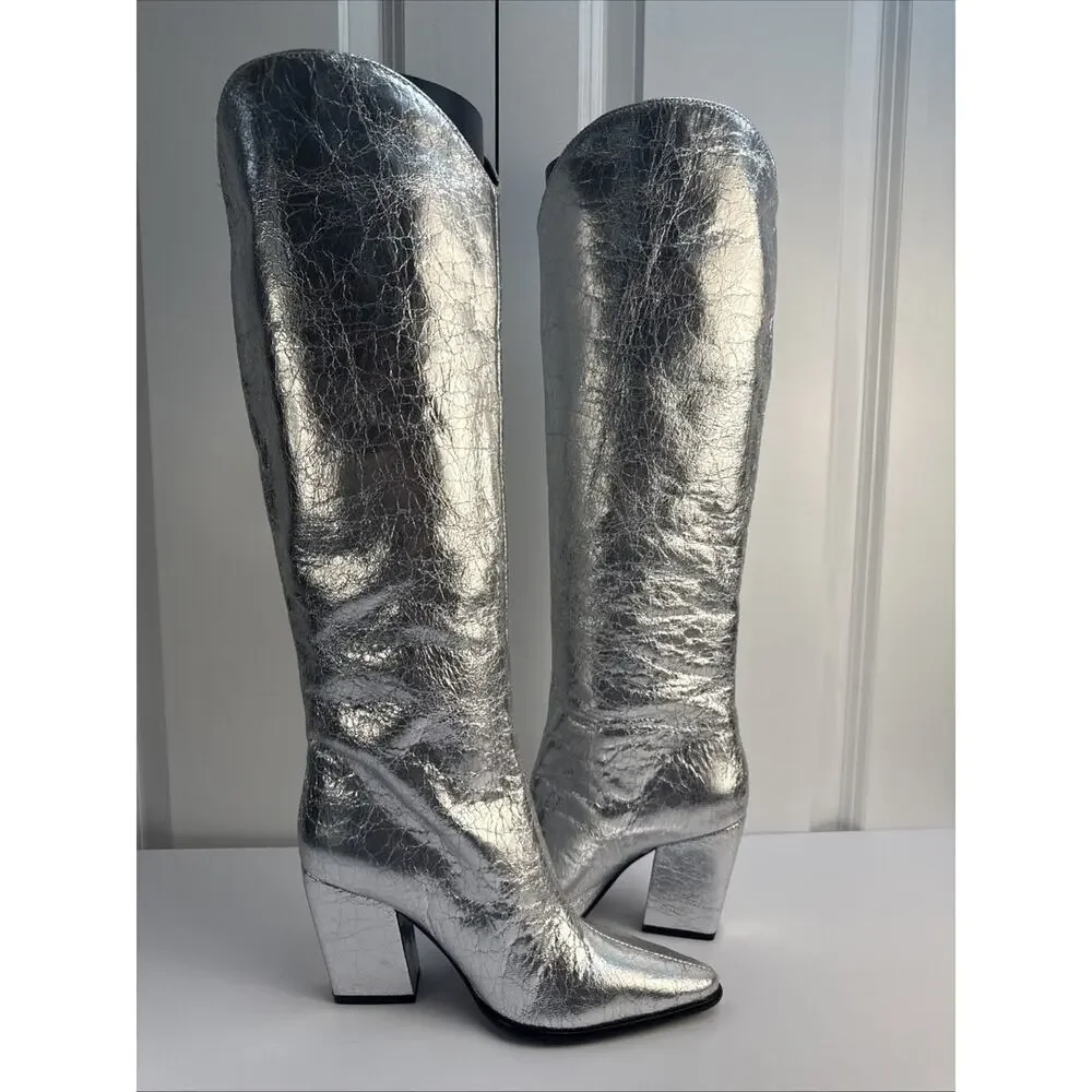 Steve Madden Women's Silver 5.5 Croft Pointed Toe Knee High Boots NWOB - Picture 12 of 16